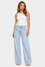 Rivazza – Raw hem detail – High-waist wide-leg jeans - Light blue - whole body 2