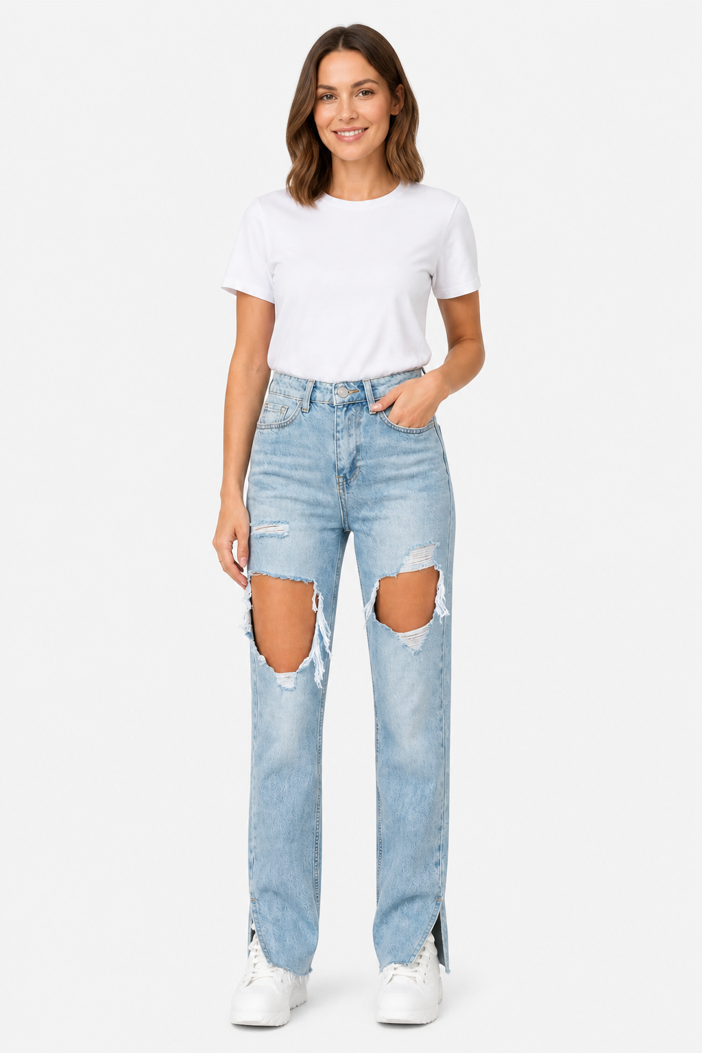 Sorellia – Urban distressed design – Straight leg jeans - Light Blue - whole body