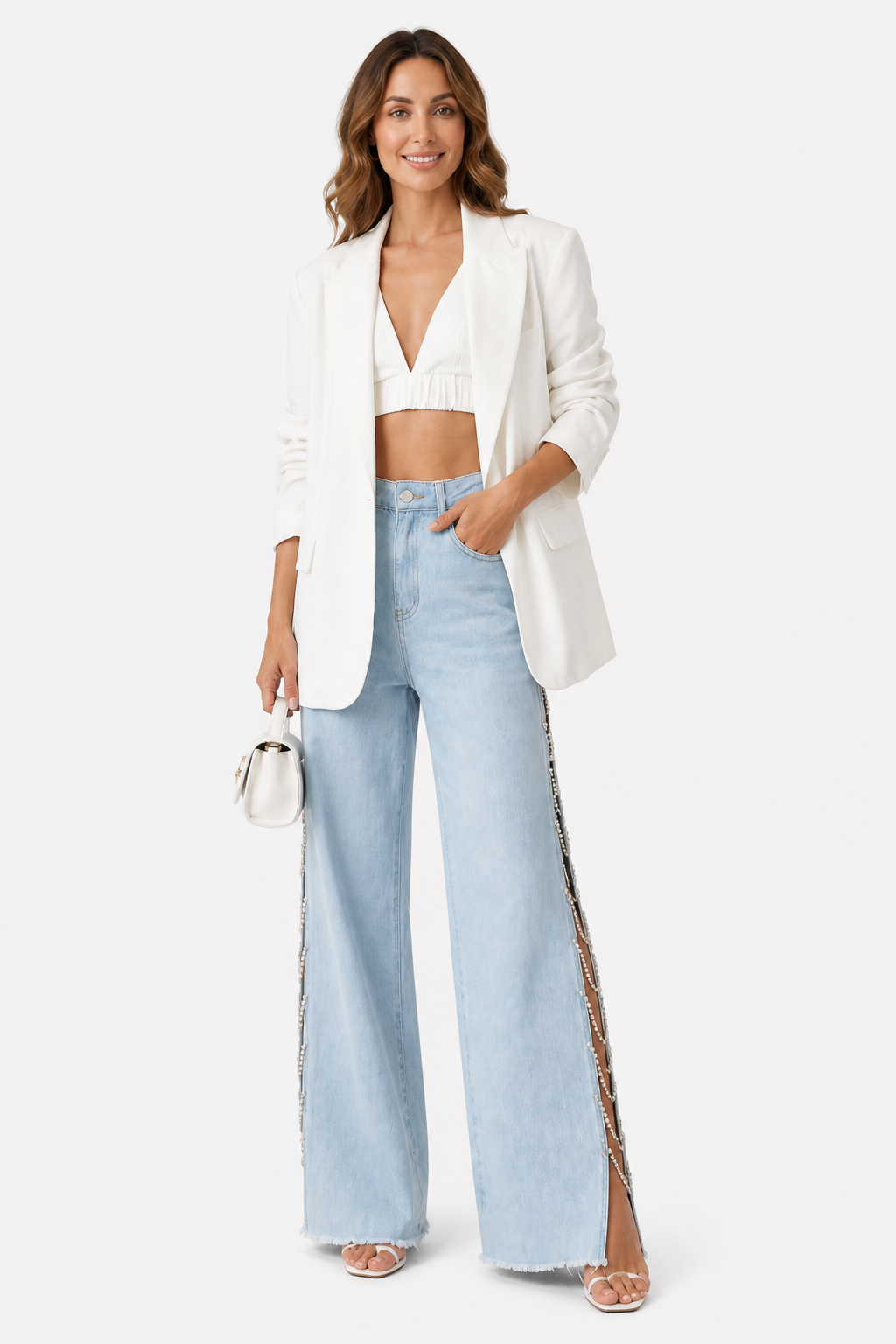 Olivetta – Cut-out design – Wide leg jeans - Light Blue - whole body