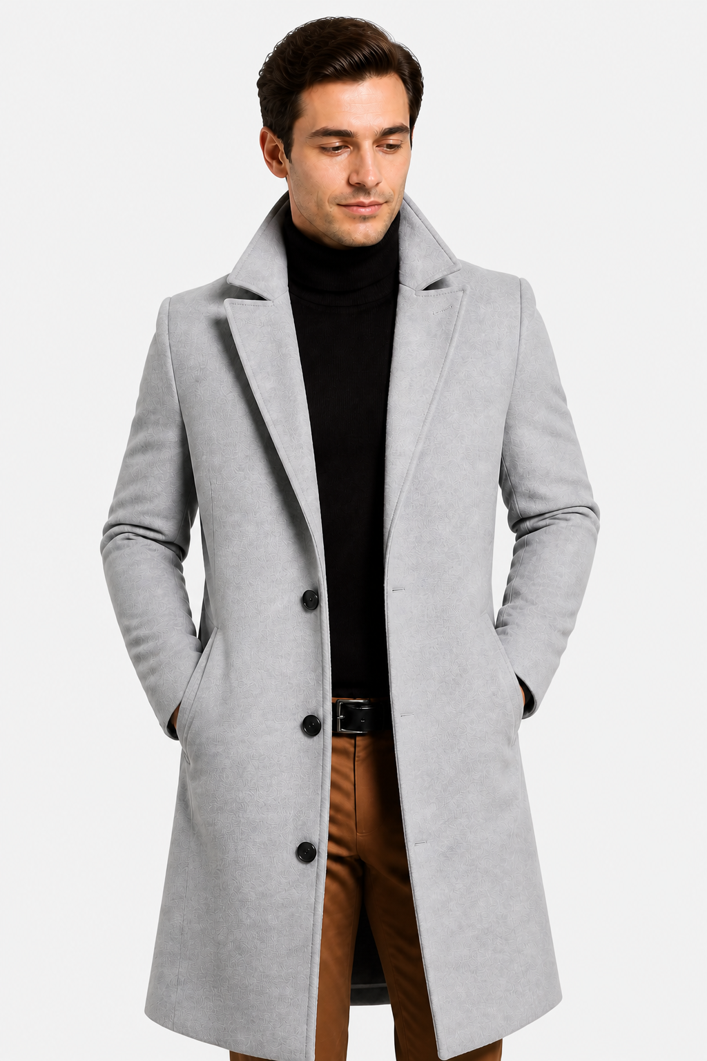Harrington Oxford | Men's Tailored Overcoat – Classic Long Winter Coat for Smart or Casual Wear - Light Grey - front