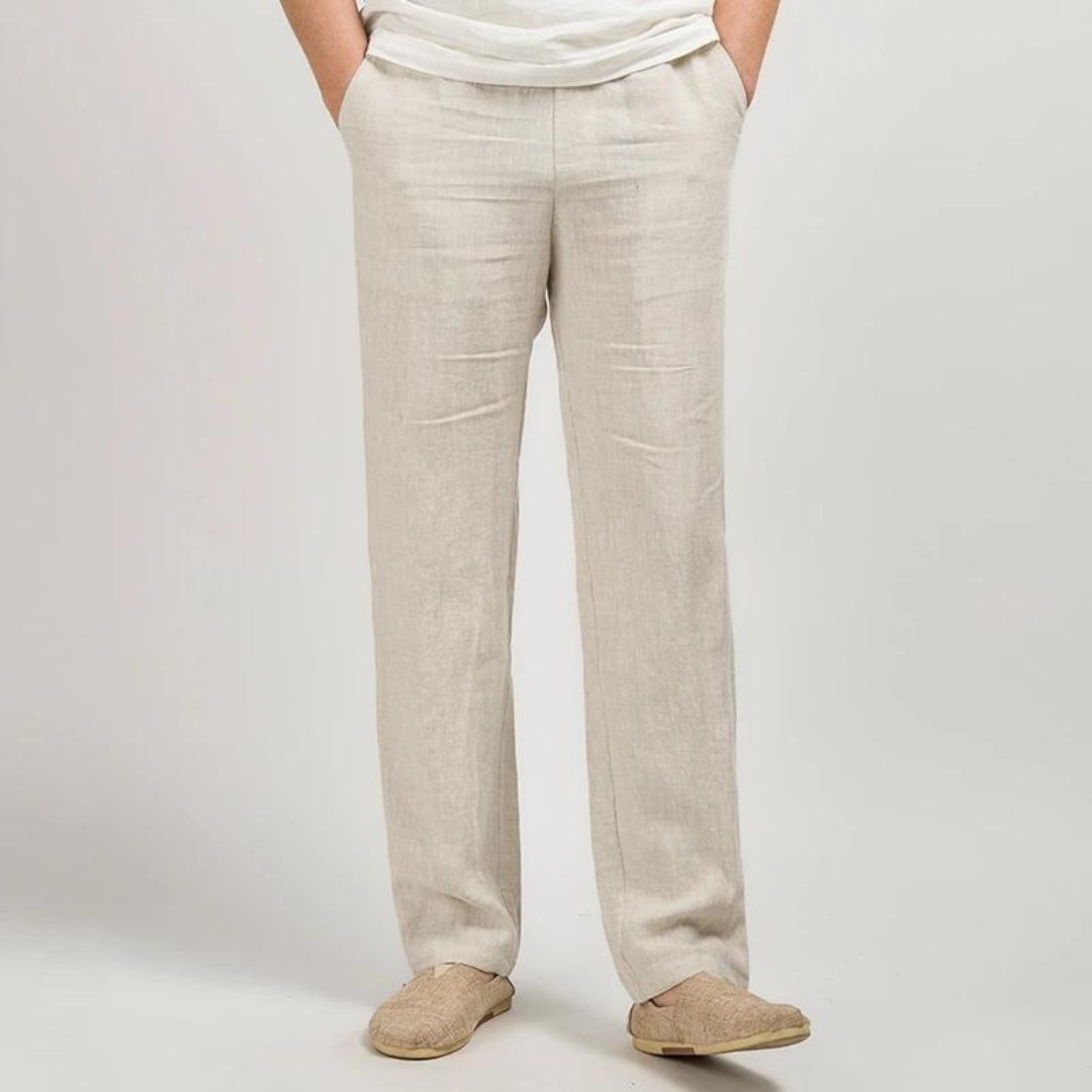 Linen Straight-Leg Trousers Elastic Waist - Relaxed Fit