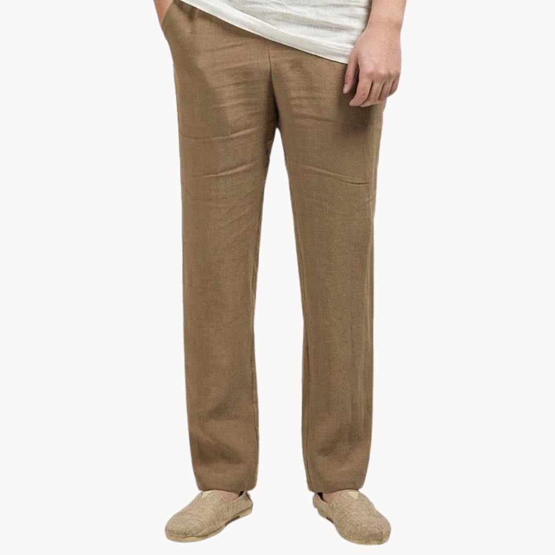 Linen Straight-Leg Trousers Elastic Waist - Relaxed Fit