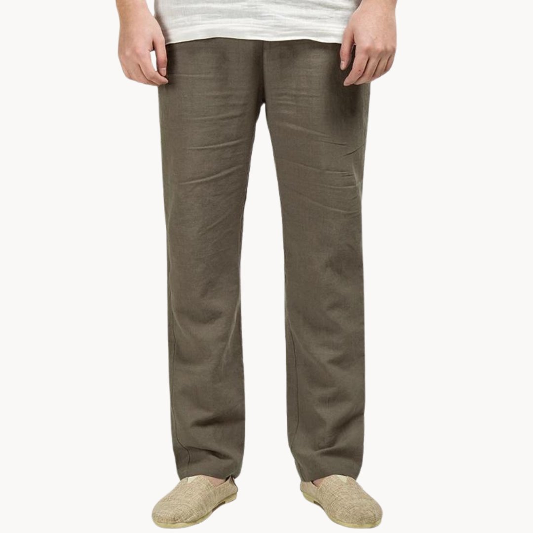 Linen Straight-Leg Trousers Elastic Waist - Relaxed Fit