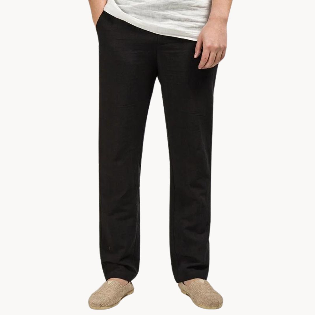 Linen Straight-Leg Trousers Elastic Waist - Relaxed Fit
