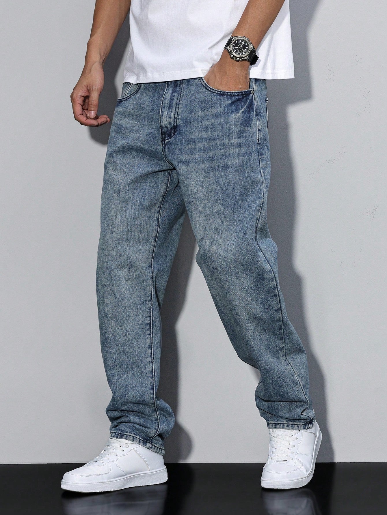 Men's Baggy Wide Leg Jeans with Five Pocket Denim, view 2 of 20