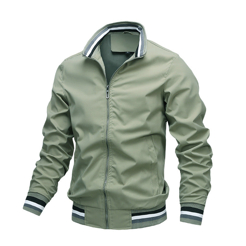 Men's Bomber Jacket with High Collar Striped Rib Trim, view 2 of 5