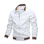Men's Bomber Jacket with High Collar Striped Rib Trim, view 3 of 5