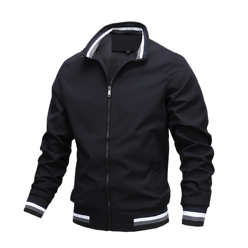 Men's Bomber Jacket with High Collar Striped Rib Trim, view 4 of 5