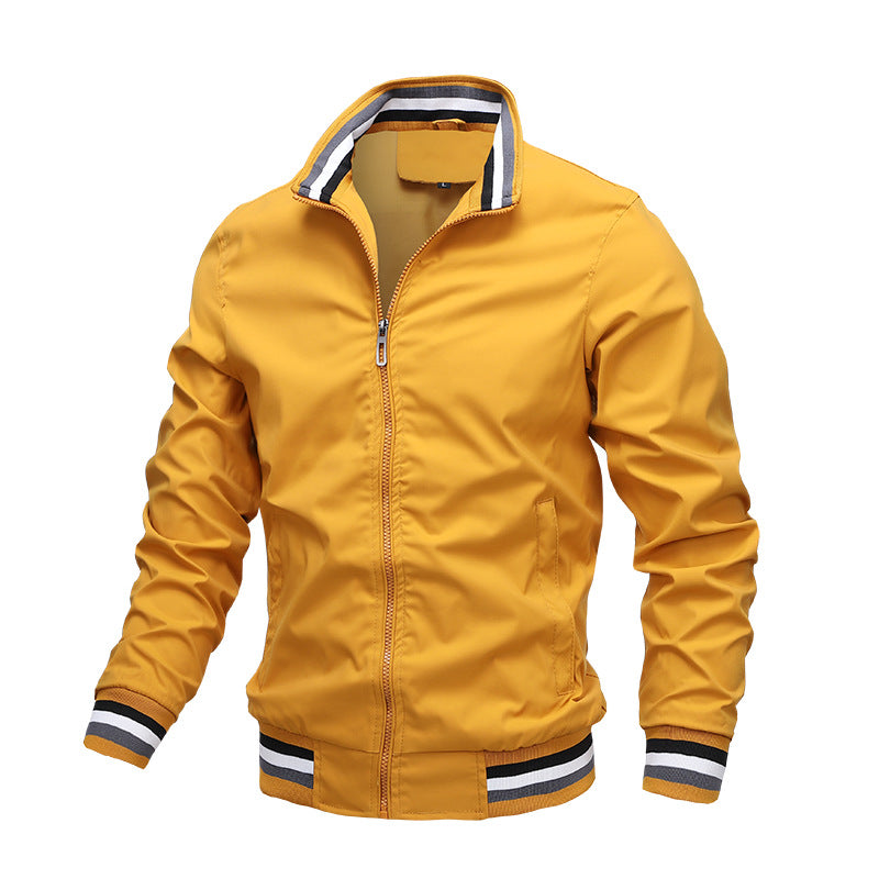 Men's Bomber Jacket with High Collar Striped Rib Trim, view 5 of 5