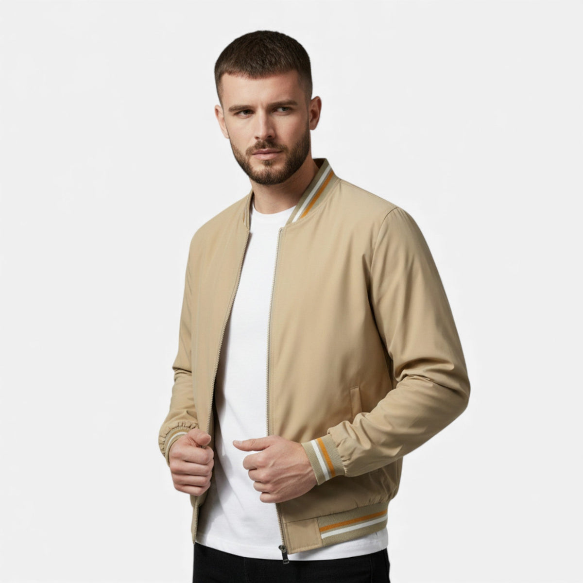 Men's Bomber Jacket with Longline Zip Front, view 2 of 14