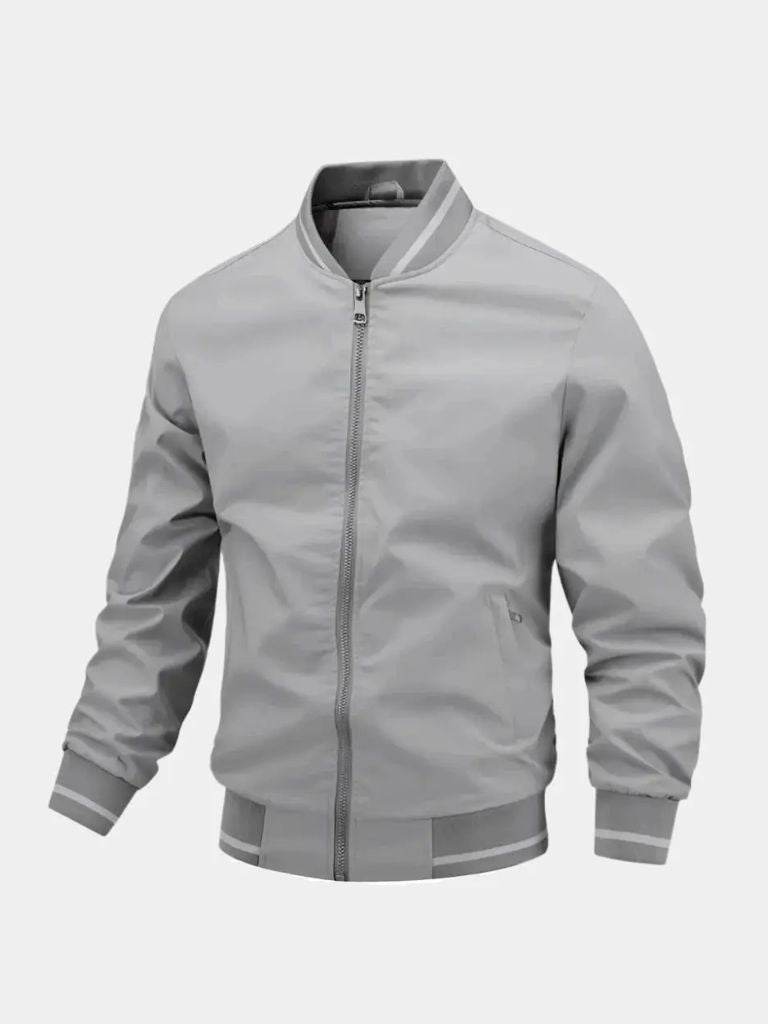 Men's Bomber Jacket with Striped Rib Trim Zip Front, view 8 of 10