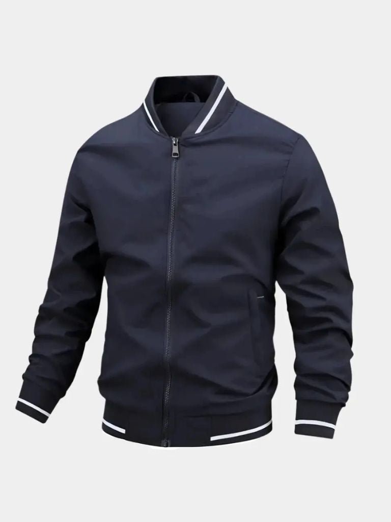 Men's Bomber Jacket with Striped Rib Trim Zip Front, view 9 of 10