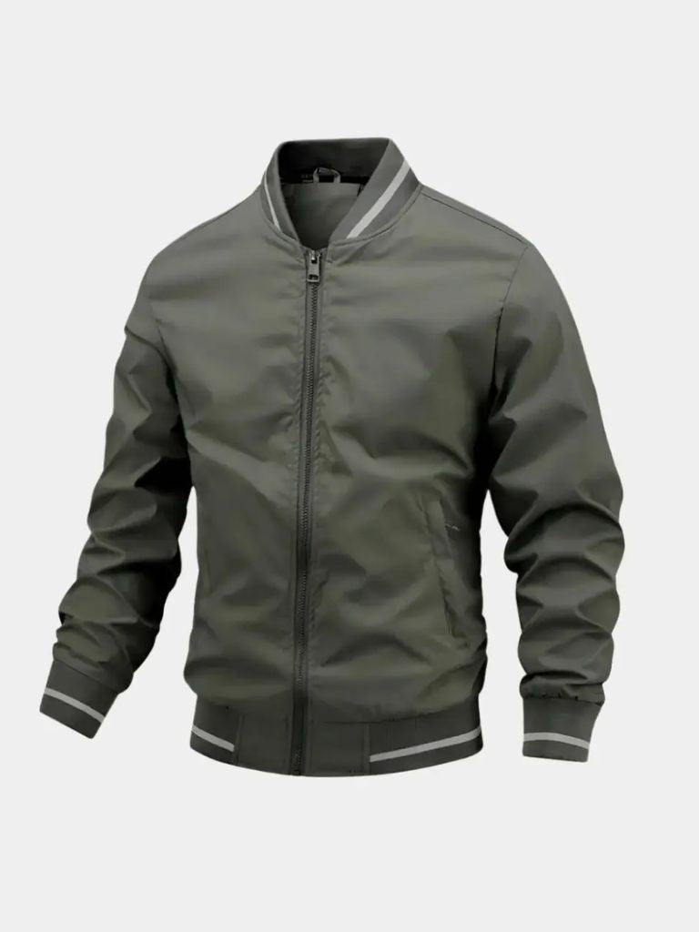 Men's Bomber Jacket with Striped Rib Trim Zip Front, view 10 of 10