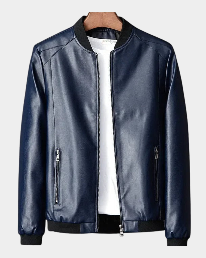 Men's bomber look leather jacket, zip front coat – product image 2
