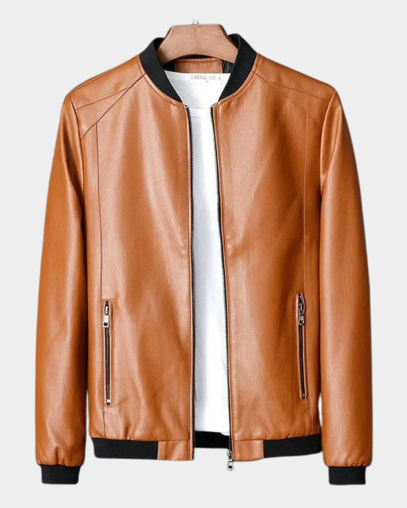 Men's bomber look leather jacket, zip front coat – product image 3
