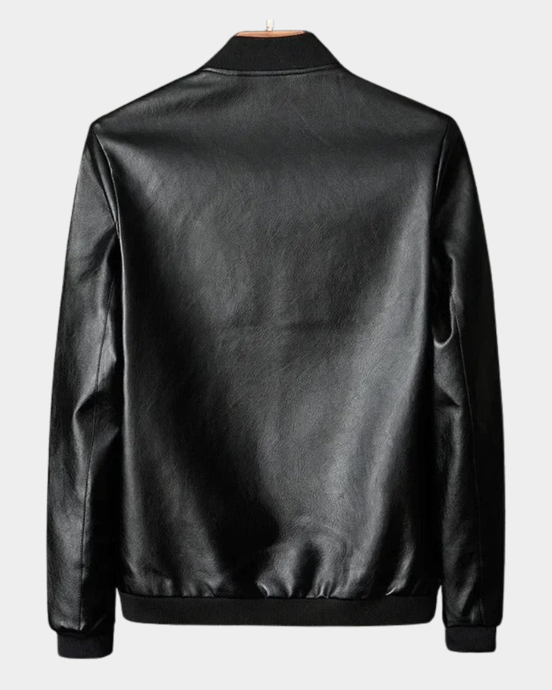 Men's bomber look leather jacket, zip front coat – product image 4