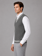 Mens Cable Knit Sweater Vest, V-Neck - product image 3