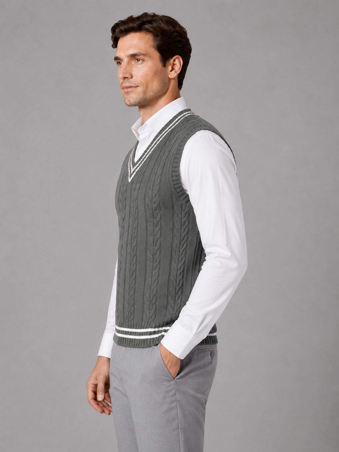 Mens Cable Knit Sweater Vest, V-Neck - product image 3