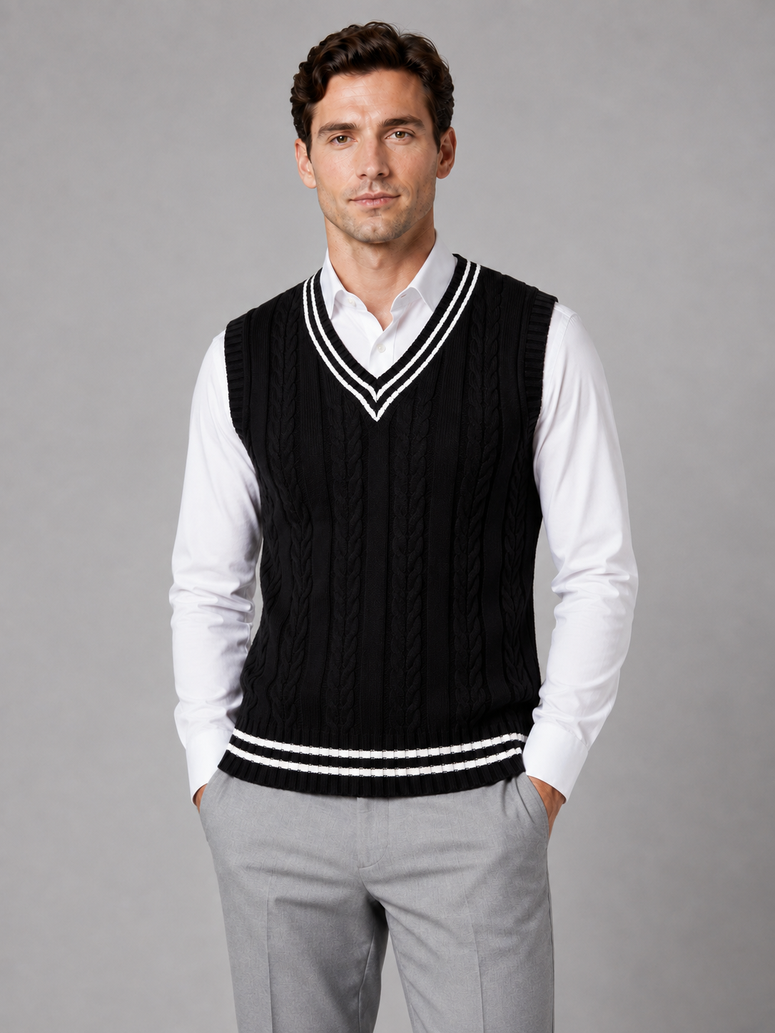 Mens Cable Knit Sweater Vest, V-Neck - product image 4