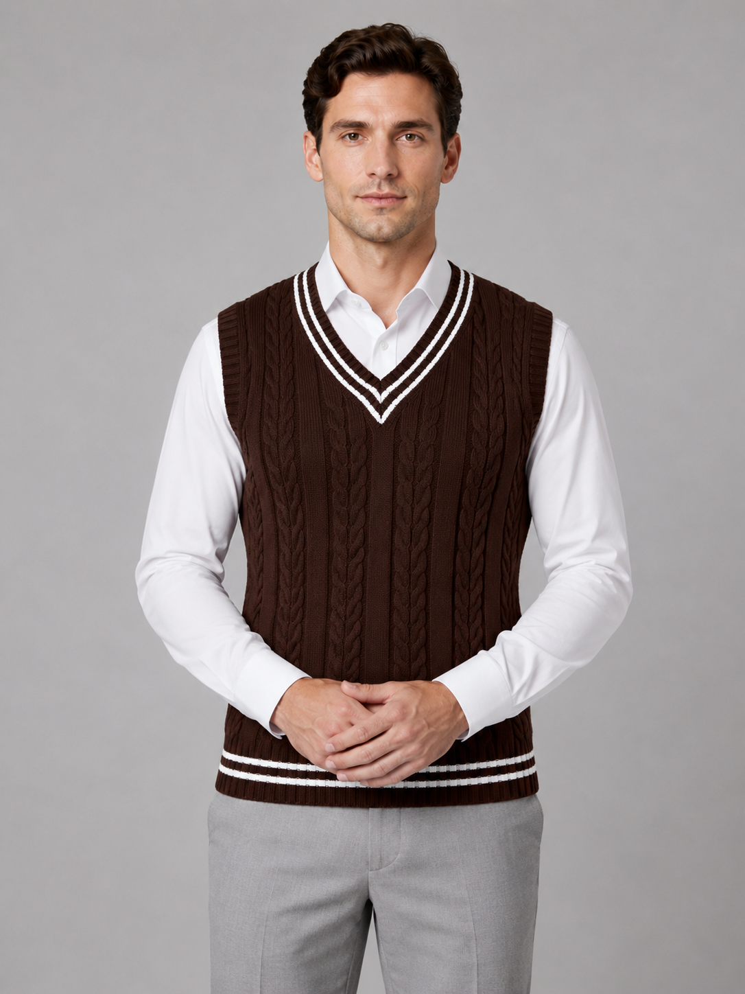 Mens Cable Knit Sweater Vest, V-Neck - product image 5