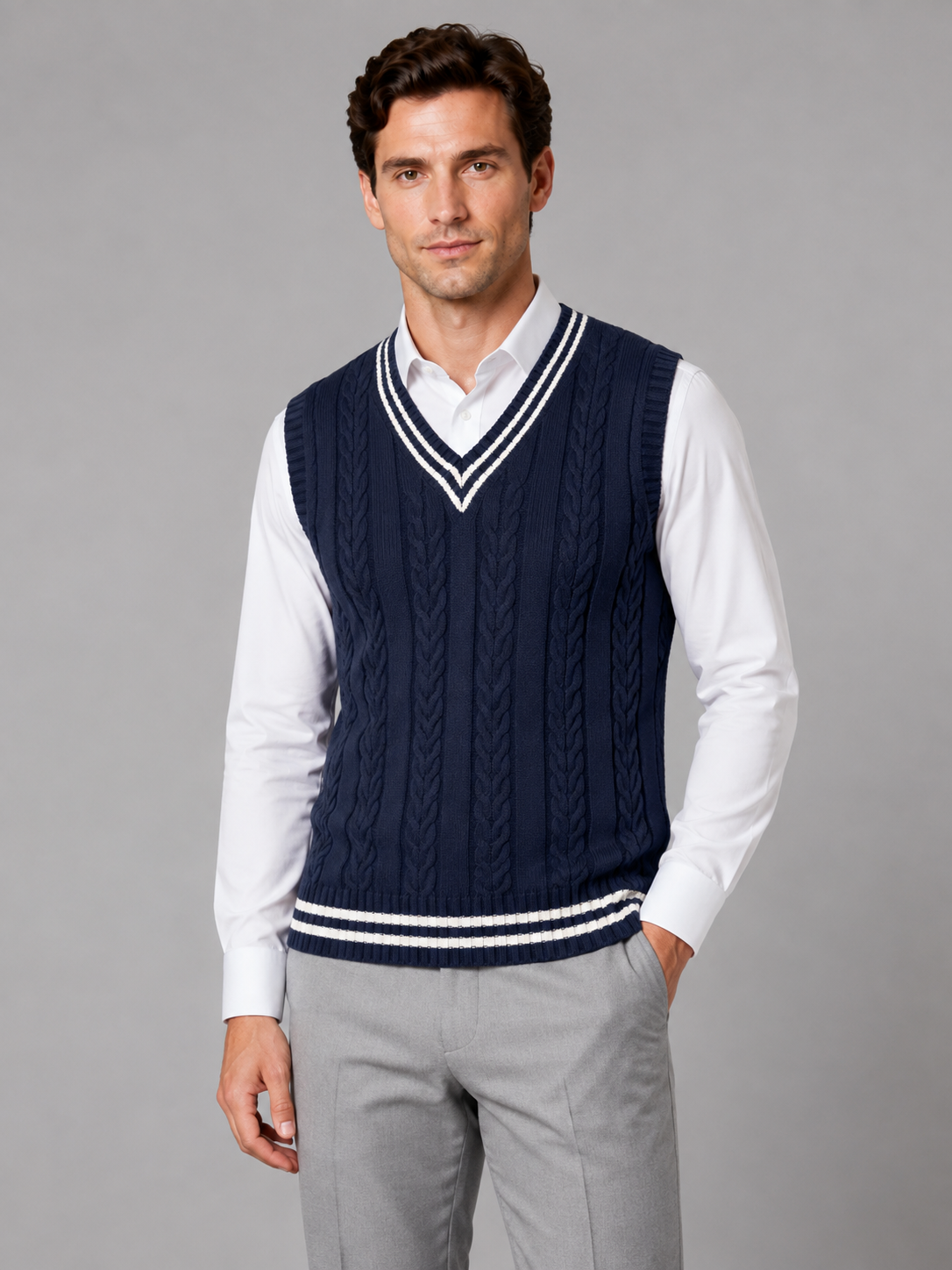 Mens Cable Knit Sweater Vest, V-Neck - product image 6