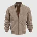 Men's Casual Suede Bomber Jacket with Ribbed Zip Front, view 2 of 6