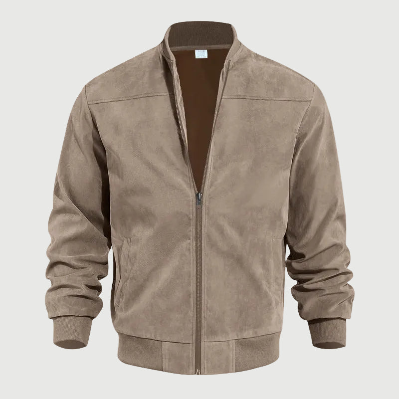 Men's Casual Suede Bomber Jacket with Ribbed Zip Front, view 2 of 6