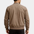 Men's Casual Suede Bomber Jacket with Ribbed Zip Front, view 3 of 6