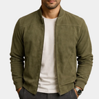 Men's Casual Suede Bomber Jacket with Ribbed Zip Front, view 4 of 6