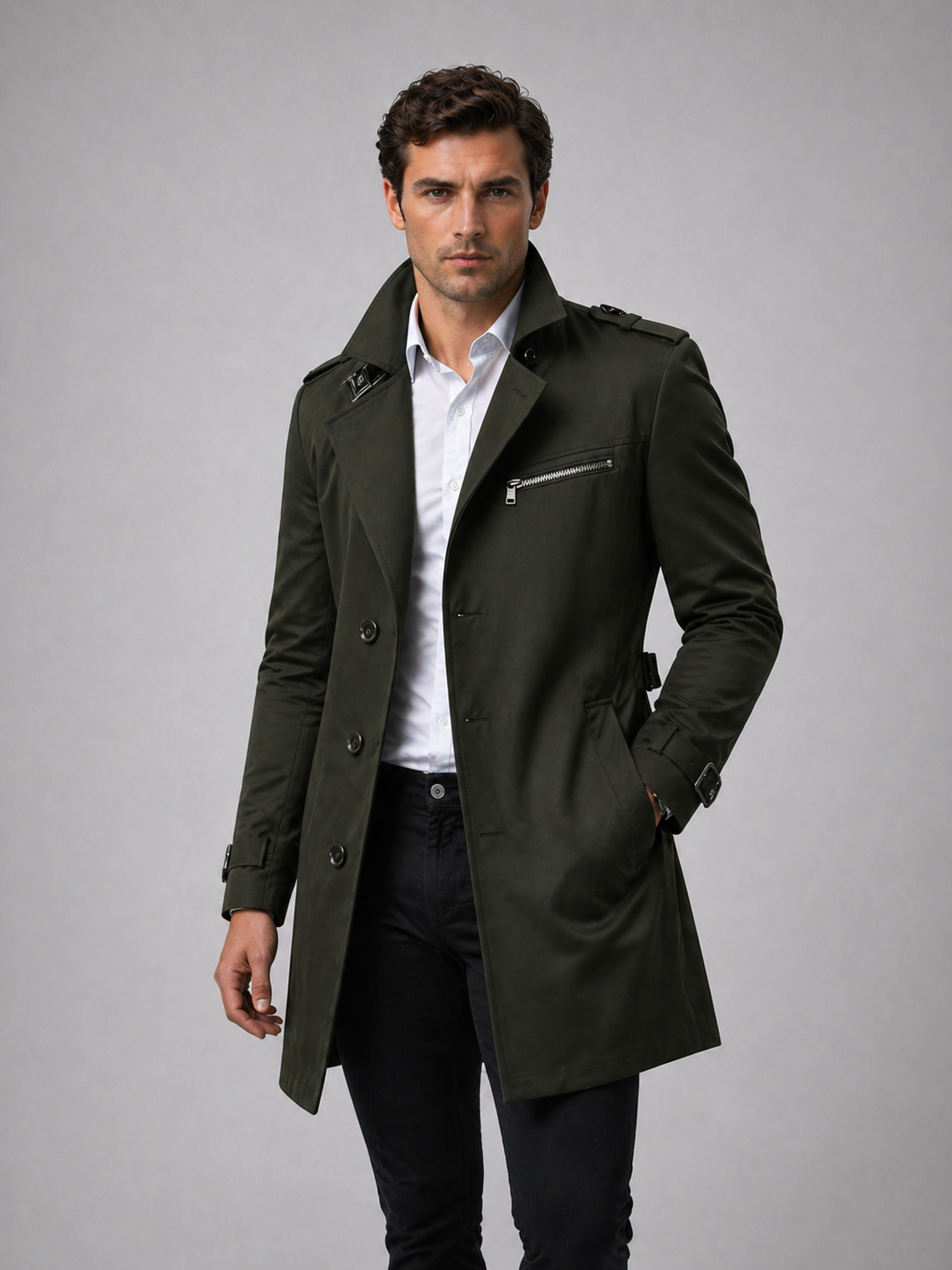 Men's Classic Belted Trench Coat with Tailored Fit, view 8 of 8