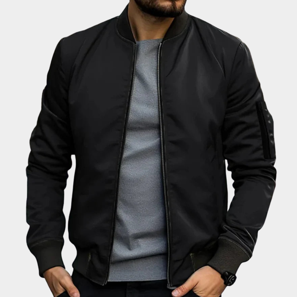 Men's classic bomber jacket, ribbed zip up coat – product image 1