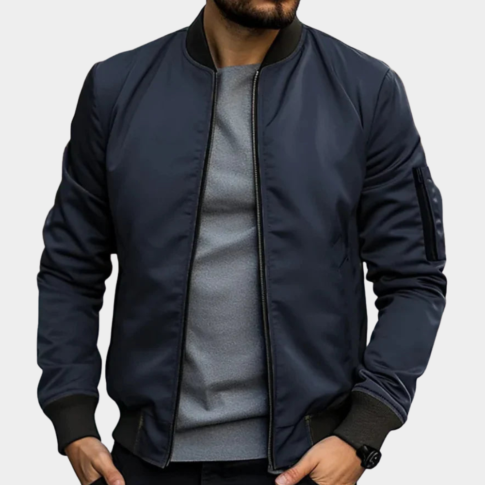 Men's classic bomber jacket, ribbed zip up coat – product image 2