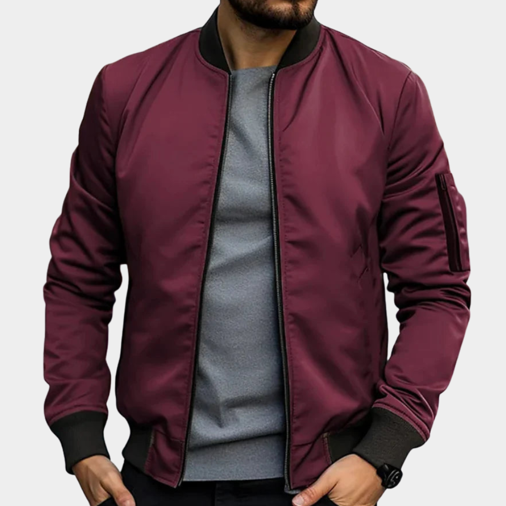 Men's classic bomber jacket, ribbed zip up coat – product image 4