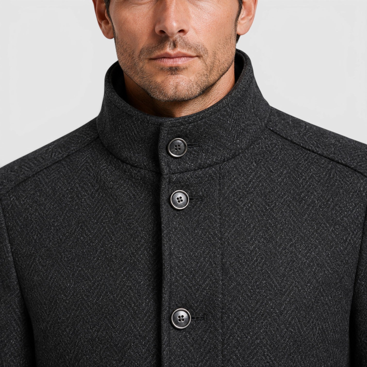 Alternate product view 3 of men's Collar Wool Coat with stand collar padded design.
