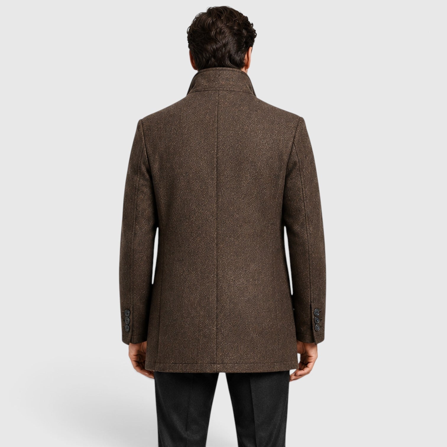 Alternate product view 6 of men's Collar Wool Coat with stand collar padded design.