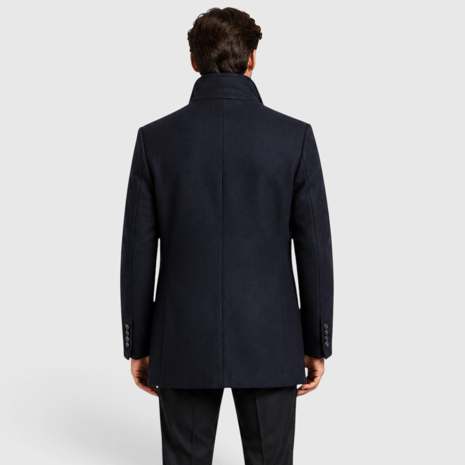 Alternate product view 10 of men's Collar Wool Coat with stand collar padded design.