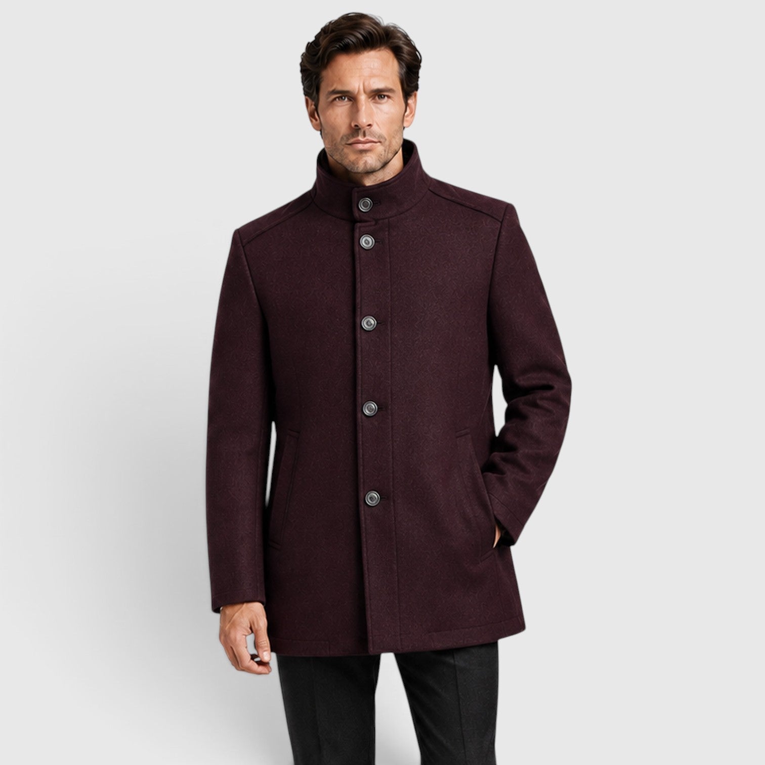 Alternate product view 11 of men's Collar Wool Coat with stand collar padded design.