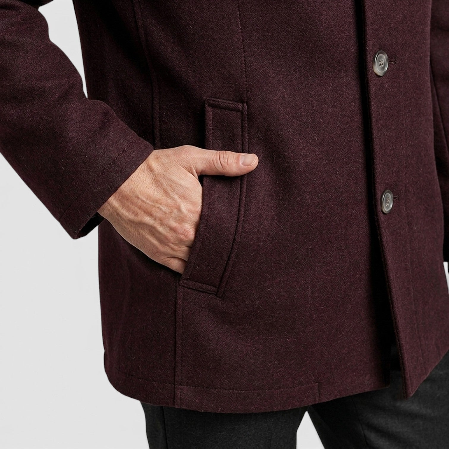 Alternate product view 14 of men's Collar Wool Coat with stand collar padded design.