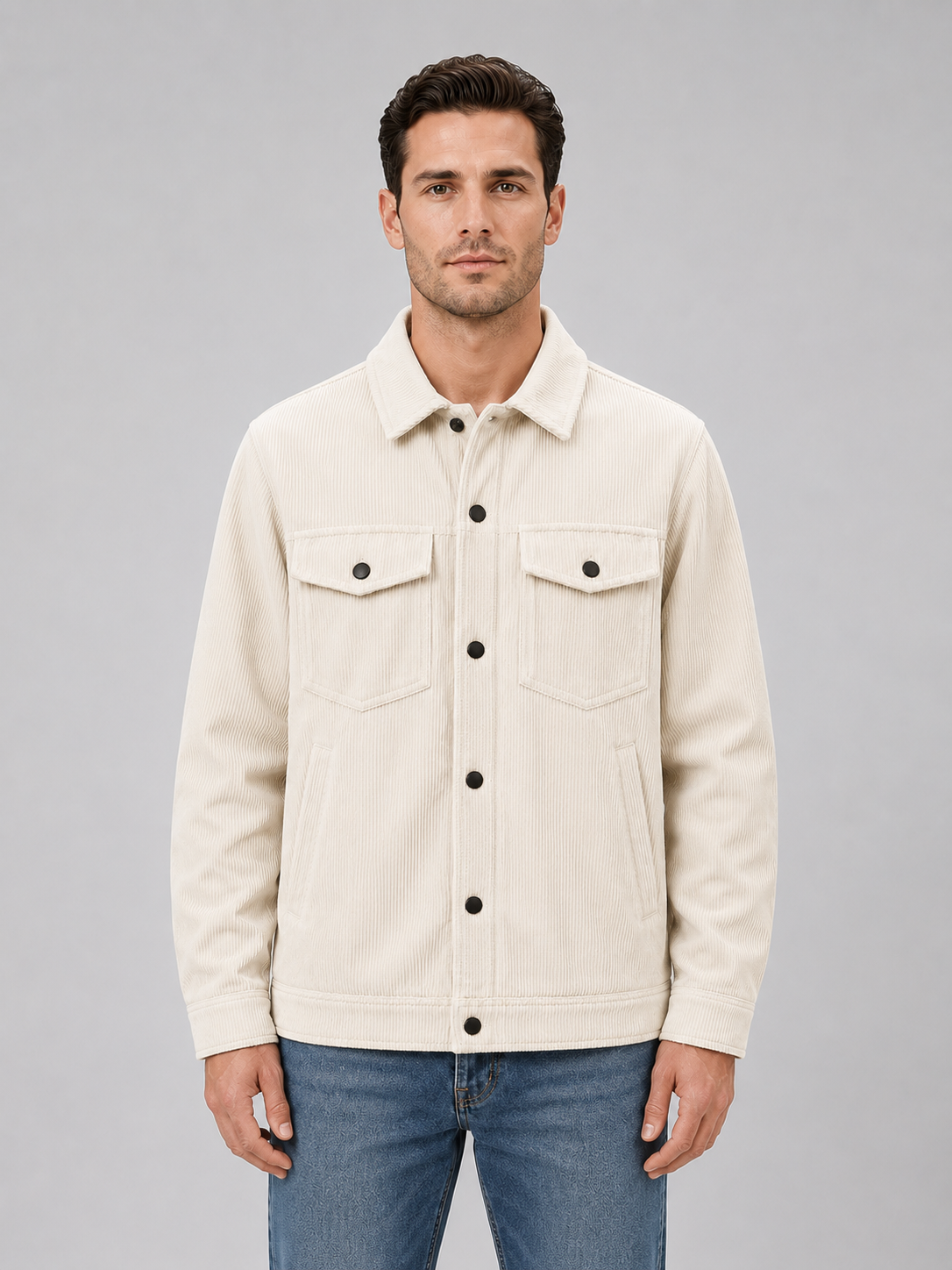 Men's Corduroy Overshirt with button-up shirt jacket.