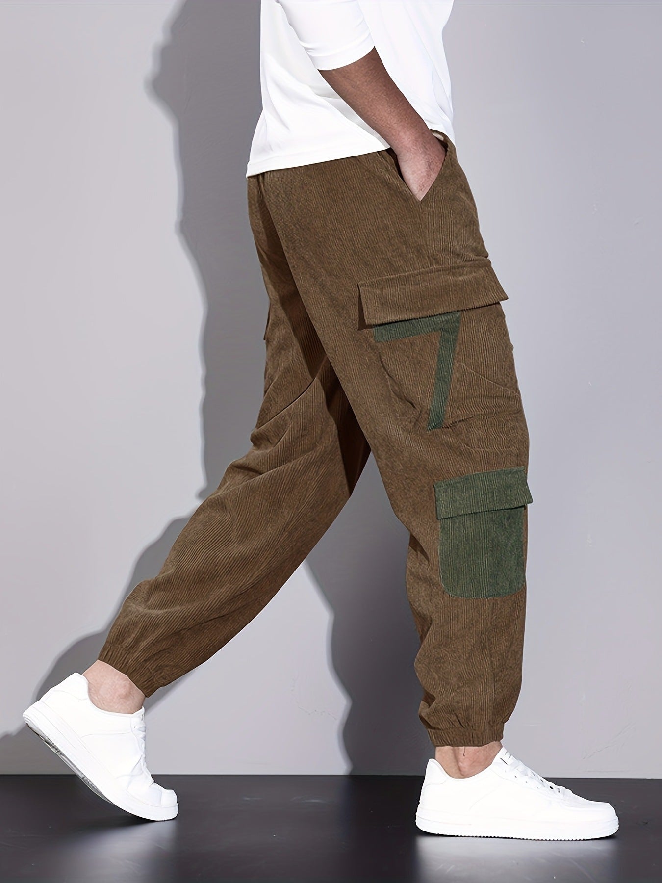 Men's Corduroy Trousers with Cargo Jogger Fit, view 3 of 5