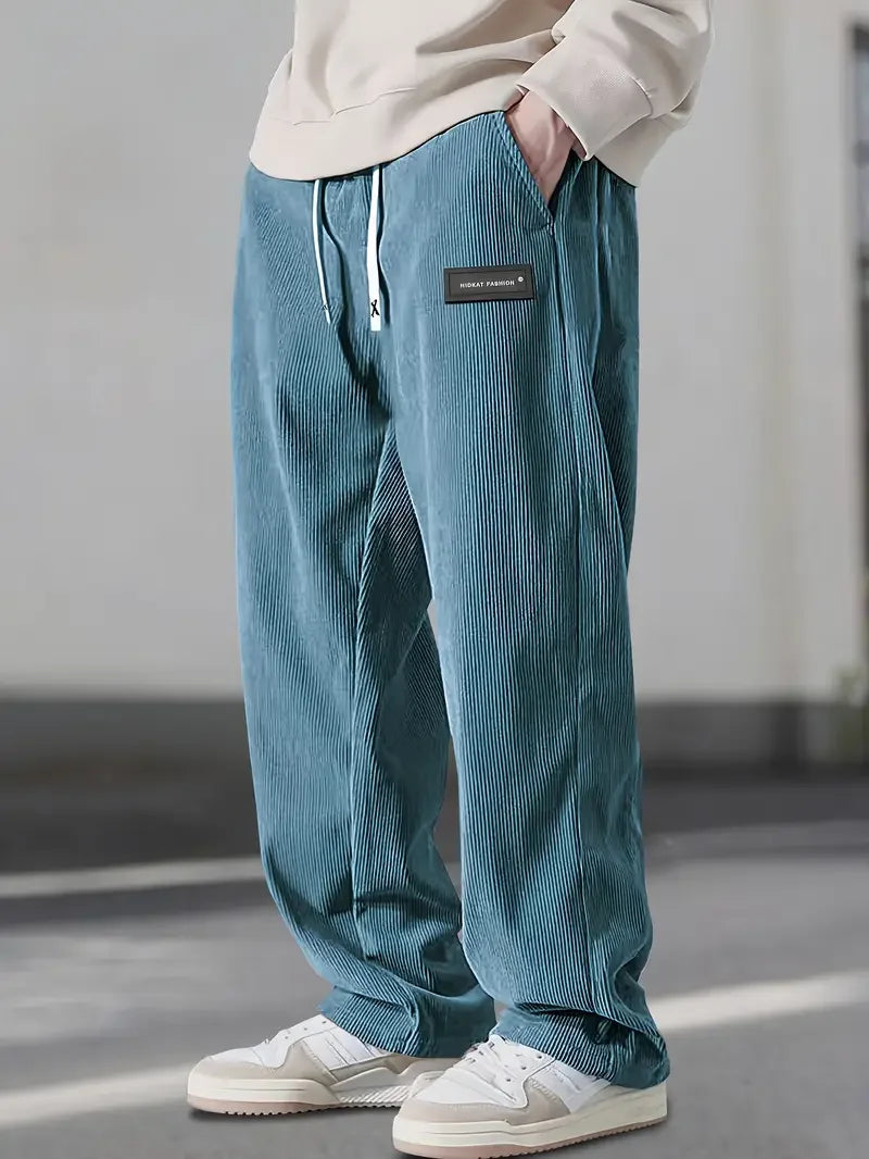 Men's Corduroy Trousers with Drawstring Wide Leg, view 2 of 8