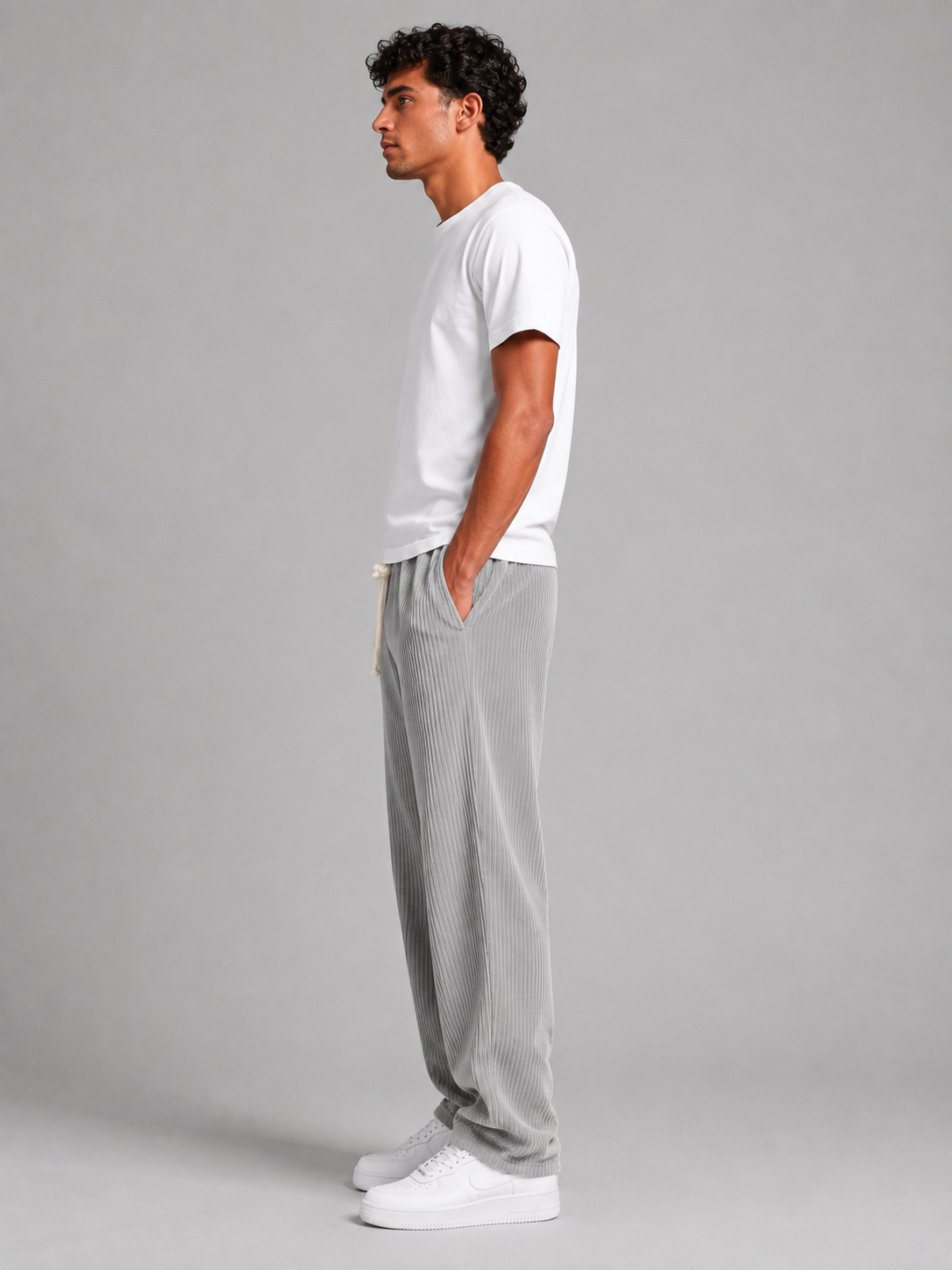Alternate product view 3 of men's Corduroy Trousers with drawstring wide-leg fit.