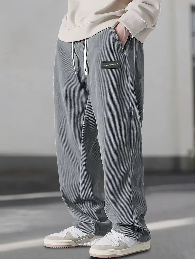 Men's Corduroy Trousers with Drawstring Wide Leg, view 3 of 8