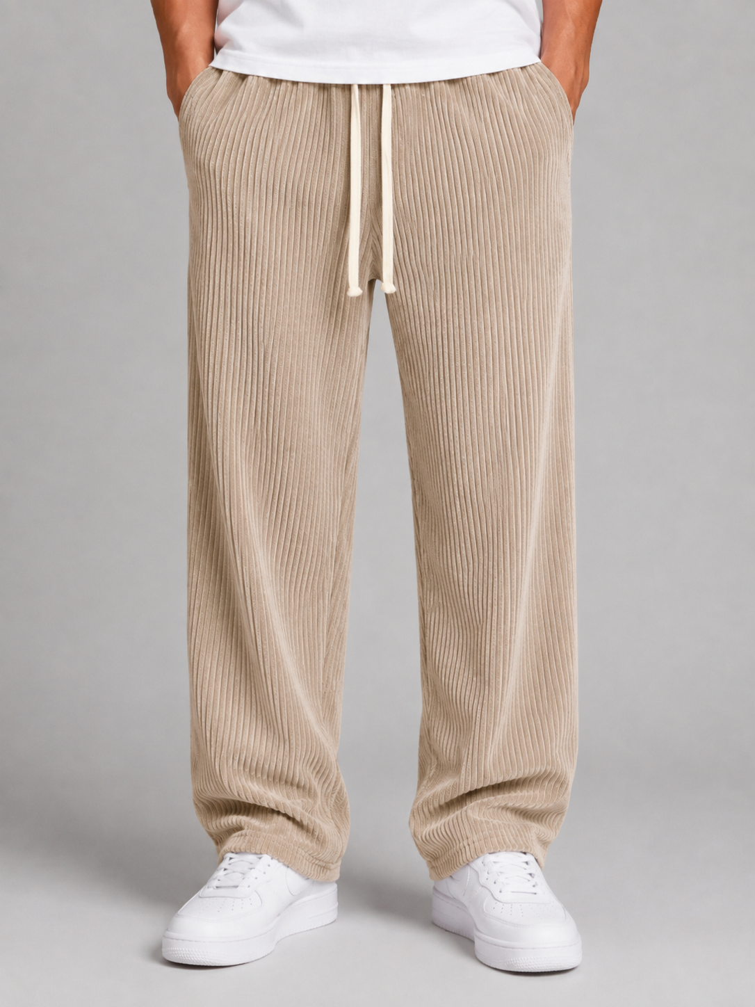 Alternate product view 4 of men's Corduroy Trousers with drawstring wide-leg fit.