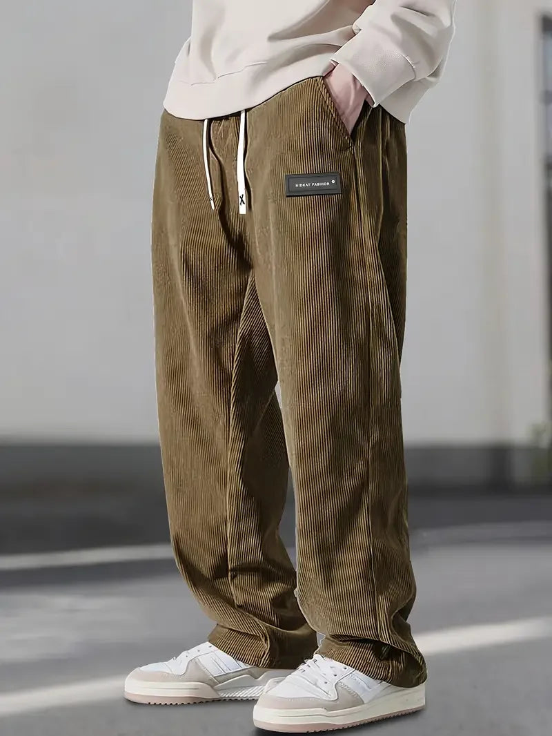 Men's Corduroy Trousers with Drawstring Wide Leg, view 4 of 8