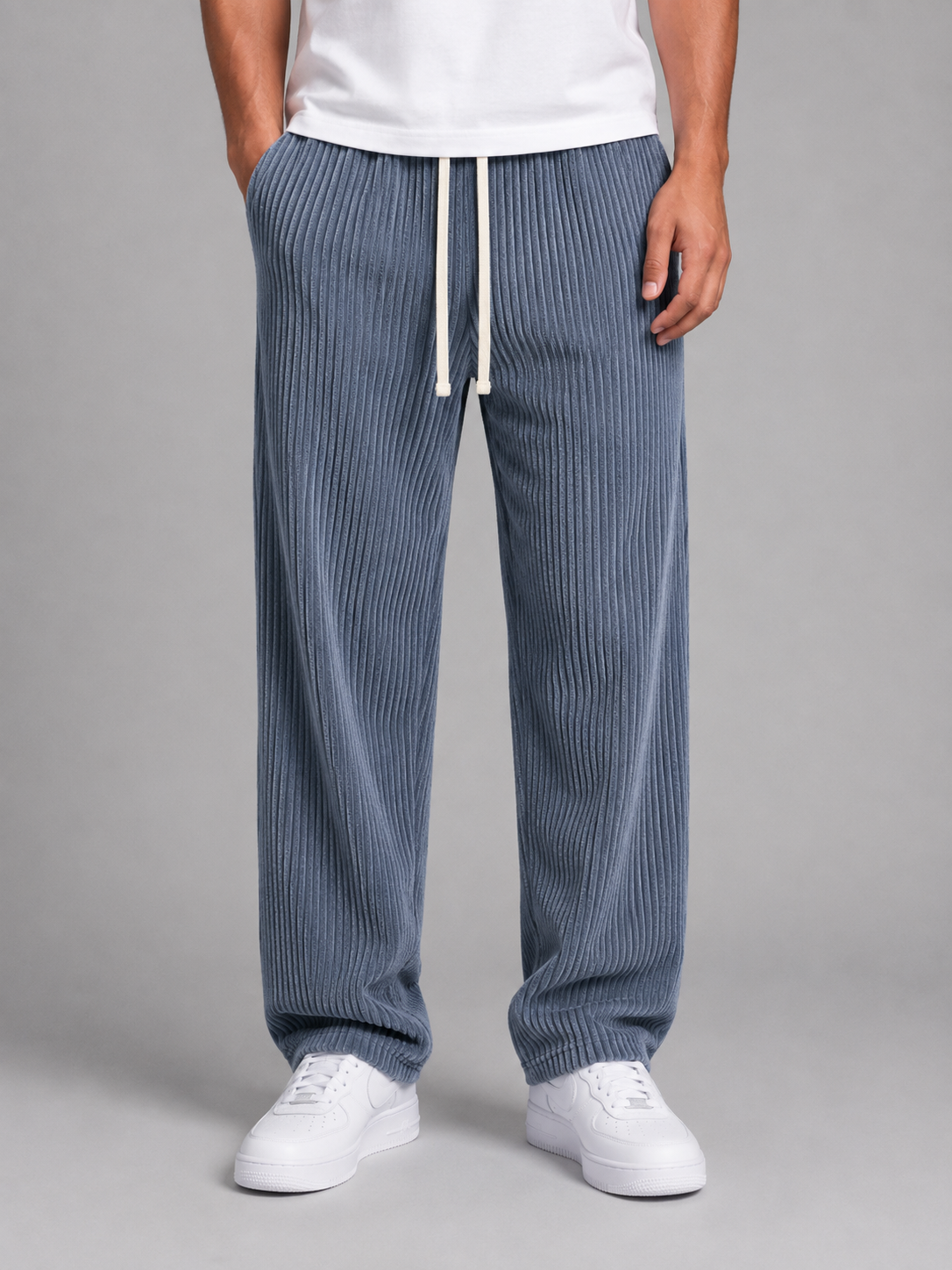 Alternate product view 8 of men's Corduroy Trousers with drawstring wide-leg fit.