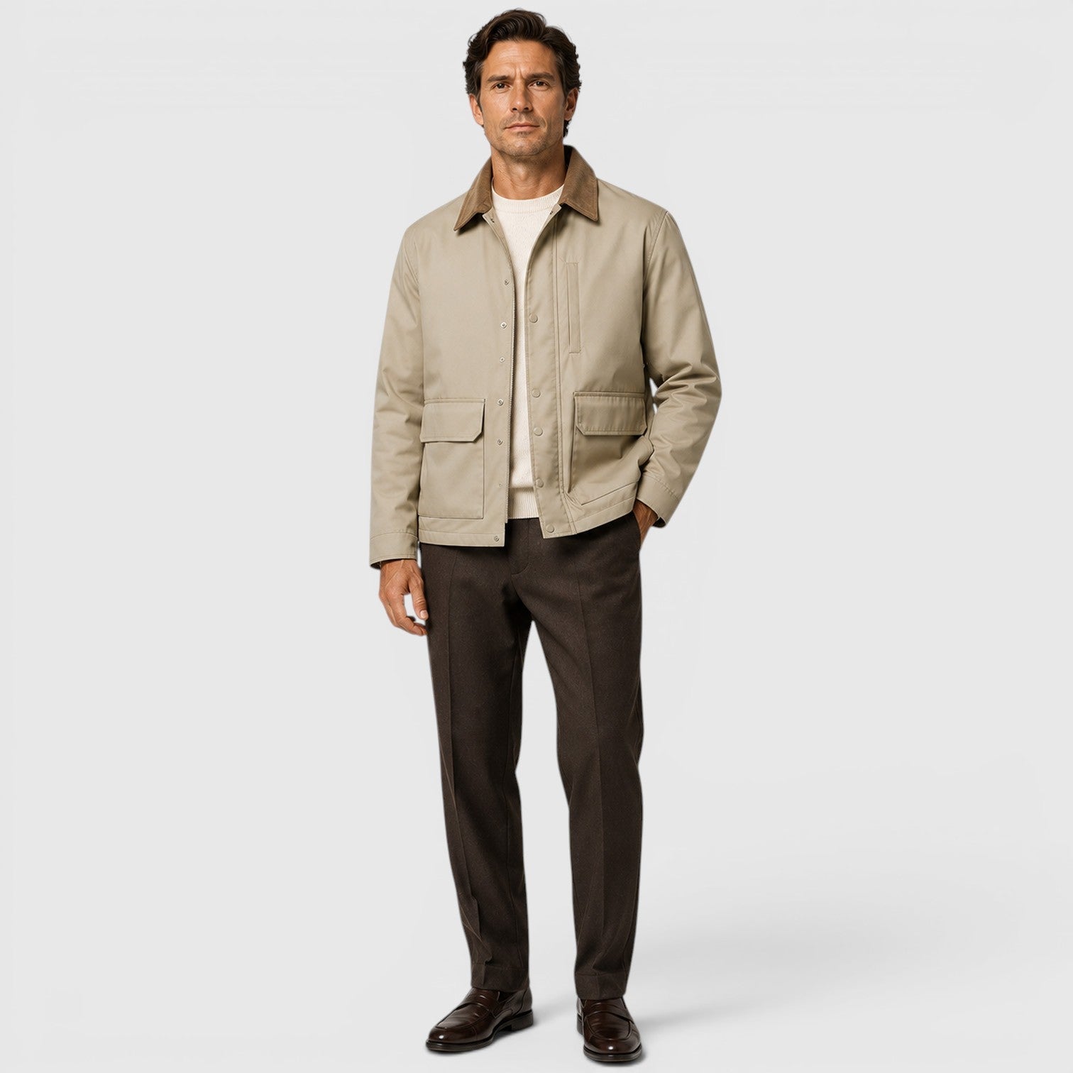 Alternate product view 3 of men's Cotton Jacket with lightweight utility design.