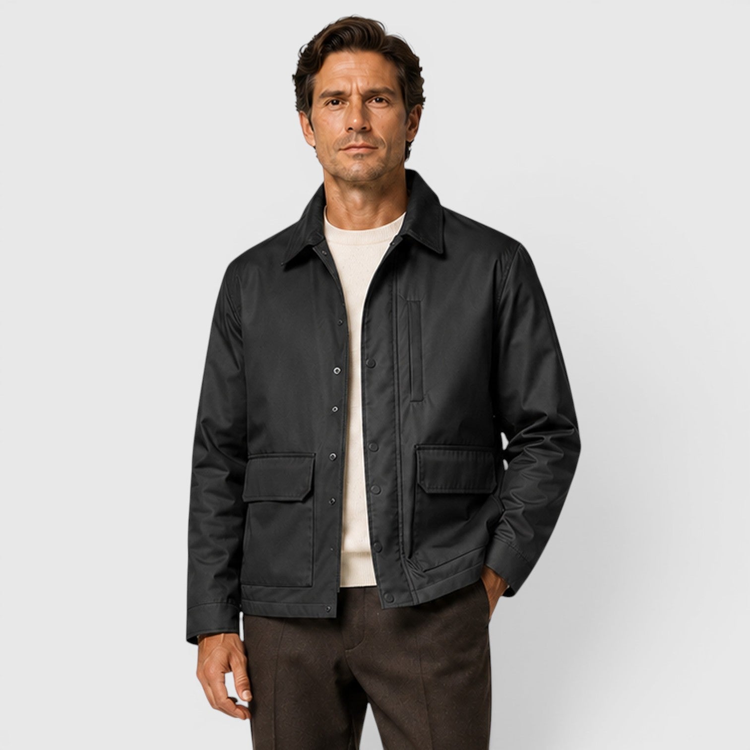 Alternate product view 5 of men's Cotton Jacket with lightweight utility design.