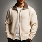 Men's Draped Mock Neck Cardigan with Longline Fit, view 1 of 9