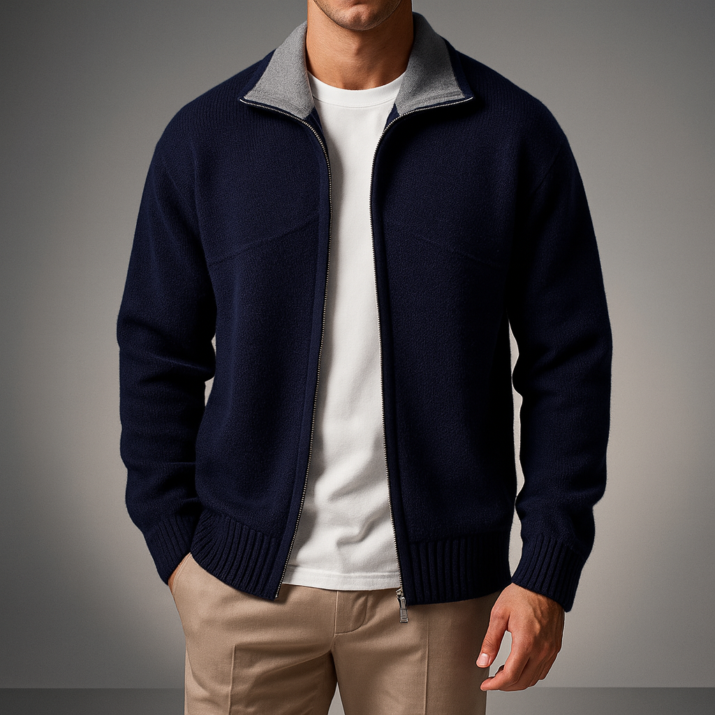 Men's Draped Mock Neck Cardigan with Longline Fit, view 3 of 9